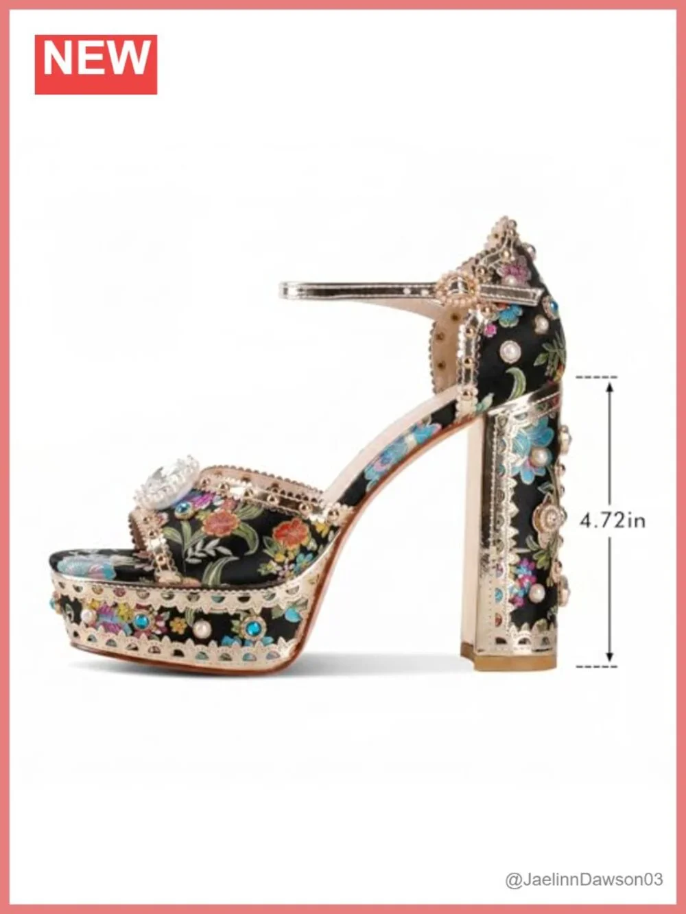 Rhinestone Platform Heels for Women Chunky Block High Heels Ankle Strap Party